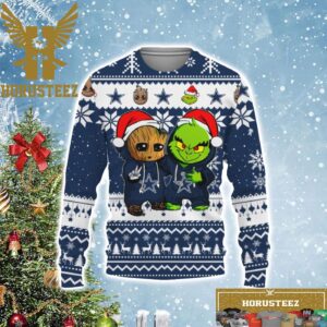 NFL Team Dallas Cowboys x Baby Groot And Grinch Best Friends Football Ugly Christmas Sweater