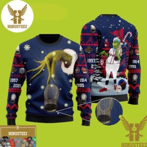 Atlanta Braves World Series Champions Grinch Hand Funny Xmas Holiday Christmas Ugly Sweater