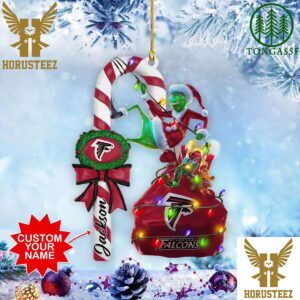 Atlanta Falcons NFL Custom Name Grinch Candy Cane Christmas Tree Decorations Ornament