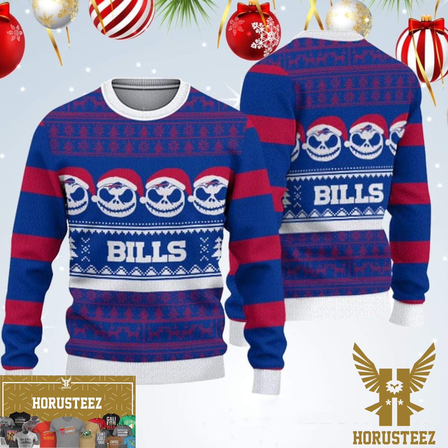 Basic Buffalo Bills Jack Skellington Face Pattern Christmas Ugly ...