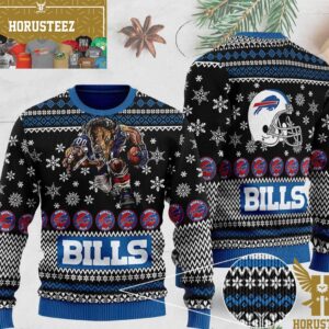 Buffalo Bills Mascot Full Print Black Christmas Ugly Sweater