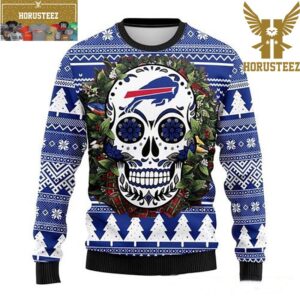 Buffalo Bills Sugar Skull Flower NFL Christmas Ugly Sweater
