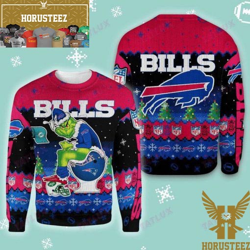 Buffalo Bills Ugly Red Black The Grinch In Toilet NFL Christmas Ugly Sweater