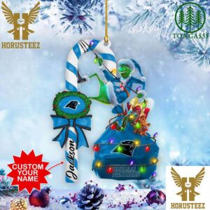 Carolina Panthers NFL Custom Name Grinch Candy Cane Christmas Tree Decorations Ornament
