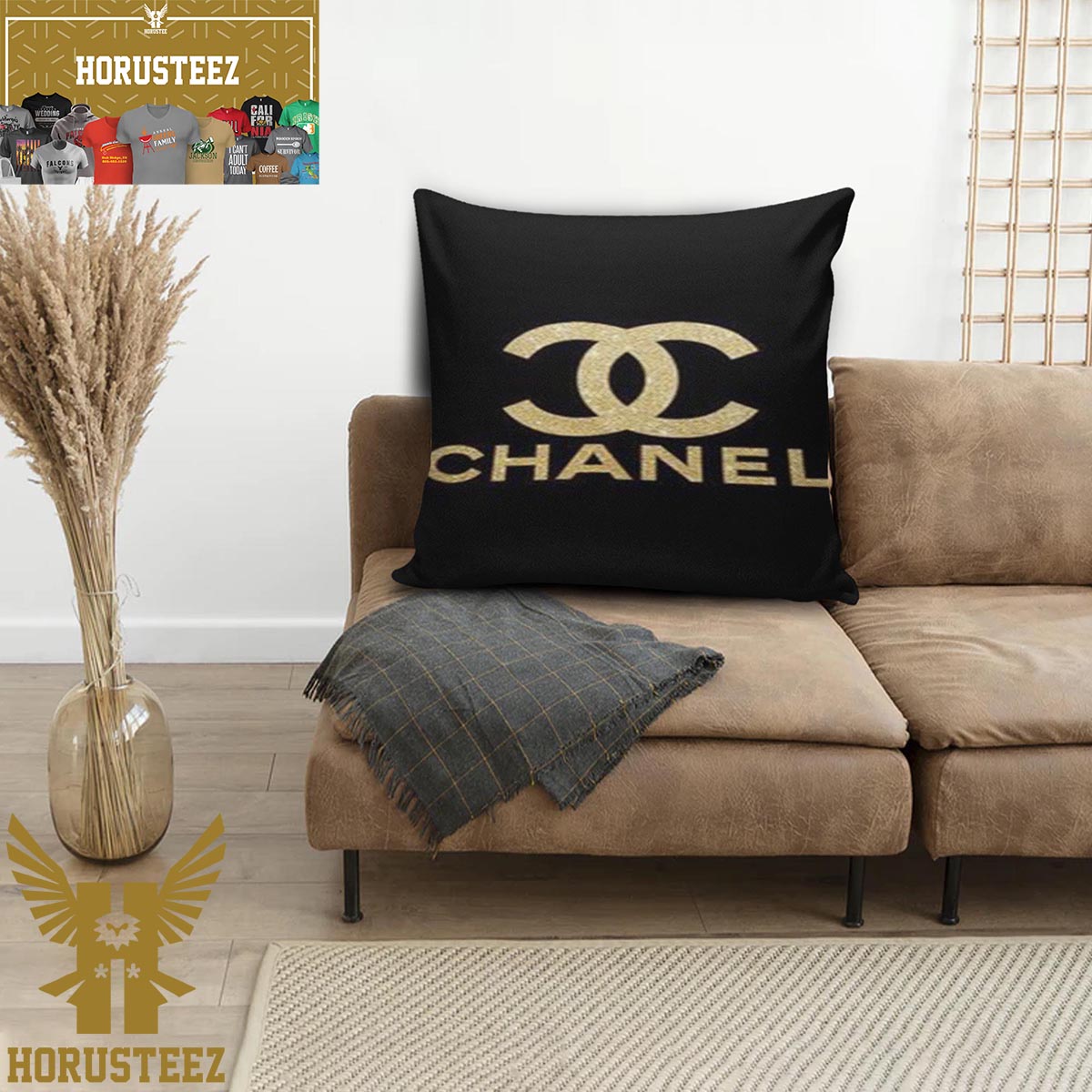 Chanel Fancy Logo In Black Background Pillow