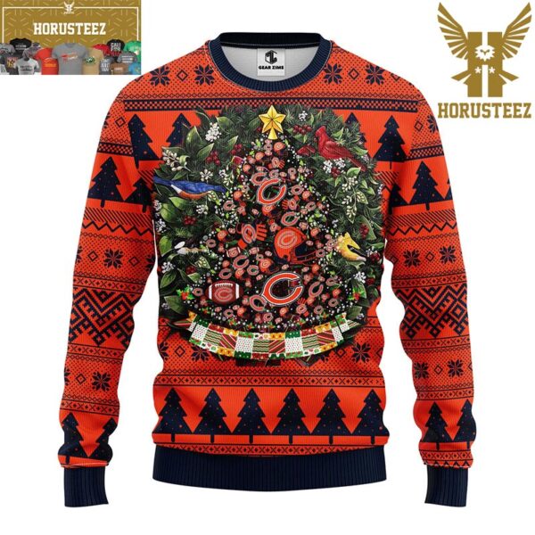 Chicago Bears Football Pine Tree Shape Christmas Ugly Sweater
