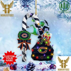 Chicago Bears NFL Custom Name Grinch Candy Cane Christmas Tree Decorations Ornament