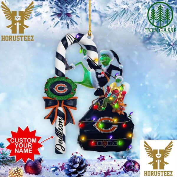 Chicago Bears NFL Custom Name Grinch Candy Cane Christmas Tree Decorations Ornament