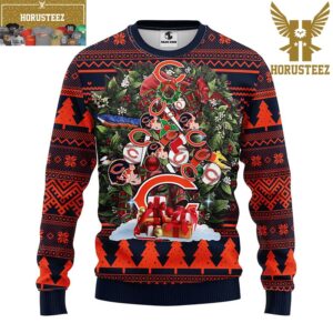 Chicago Bears NFL Wreath Pine Tree Shape Fleece Christmas Ugly Sweater