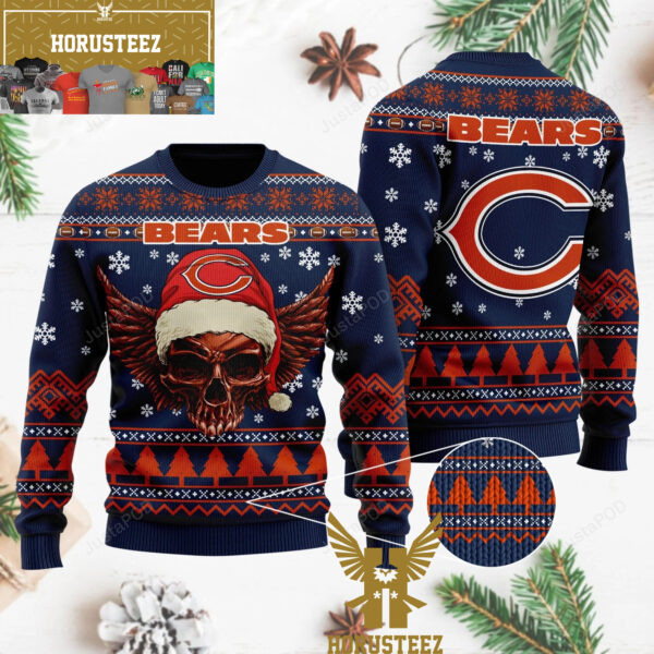Chicago Bears Skull Wing Christmas Santa Hat Christmas Ugly Sweater
