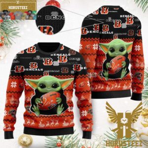 Cincinnati Bengals Baby Yoda Hug Football Football NFL Christmas Ugly Sweater