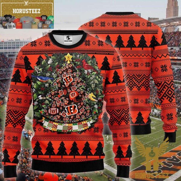 Cincinnati Bengals Christmas Football Pine Tree Shape Christmas Ugly Sweater