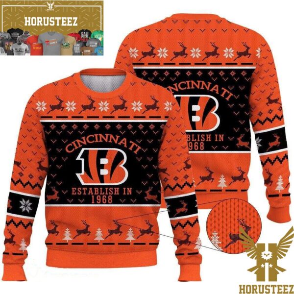 Cincinnati Bengals Establish In 1968 With Badge Gift For Fan Christmas Ugly Sweater
