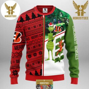 Cincinnati Bengals Funny Grinch And His Dog Max Best For Xmas Holiday Christmas Ugly Sweater