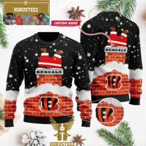 Cincinnati Bengals Funny Santa Claus In The Chimney Custom Christmas Ugly Sweater