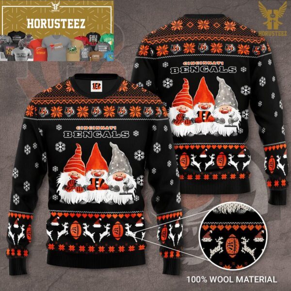 Cincinnati Bengals Gnome de Noel Black Christmas Ugly Sweater