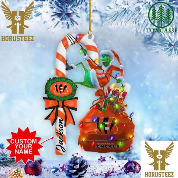 Cincinnati Bengals NFL Custom Name Grinch Candy Cane Christmas Tree Decorations Ornament