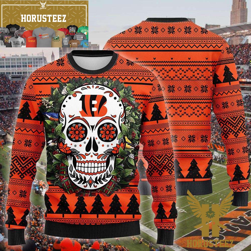 Cincinnati Bengals Sugar Skull NFL Christmas Ugly Sweater