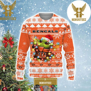 Cincinnati Bengals x Baby Yoda Star Wars Christmas Light Ugly Sweater Gifts For Fan Cincinnati Bengals Funny Christmas Ugly Sweater