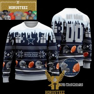 Custom Name Dallas Cowboys Spilled Paint Ugly Sweater Gift For Cowboys Fan Christmas Ugly Sweater