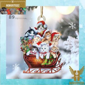 Cute Cats On The Sledge Christmas Holiday Two Sided Christmas Tree Decorations Ornament
