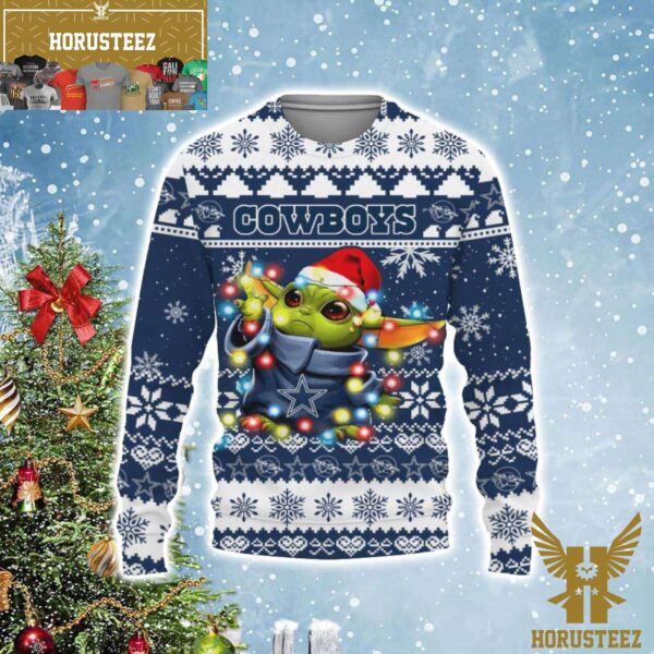 Dallas Cowboys Baby Yoda Star Wars Christmas Light Christmas Ugly Sweater