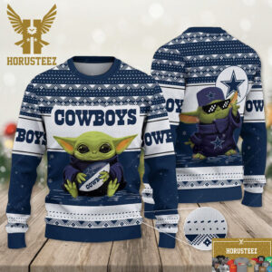 Dallas Cowboys Christmas Ugly Sweater x Cool Baby Yoda Christmas Ugly Sweater