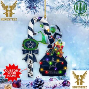Dallas Cowboys NFL Custom Name Grinch Candy Cane Christmas Tree Decorations Ornament