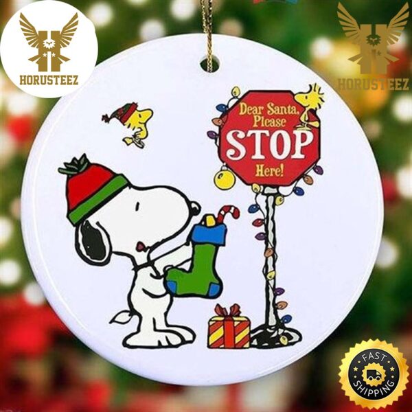 Dear Santa Please Stop Here Snoopy and Woodstock Santa Christmas Lights Decorations Christmas Ornament