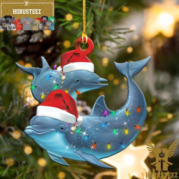 Dolphin With Santa Hat Christmas Tree Decorations Ornament
