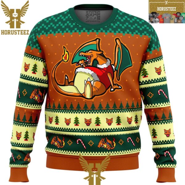 Eating Candy Cane Charizard Pokemon Christmas Holiday Ugly Sweater