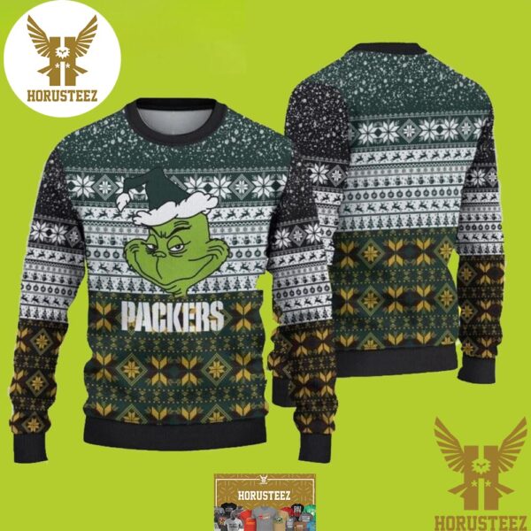 Grinch x Green Bay Packers Gifts For Fans Best For Xmas Holiday Christmas Ugly Sweater