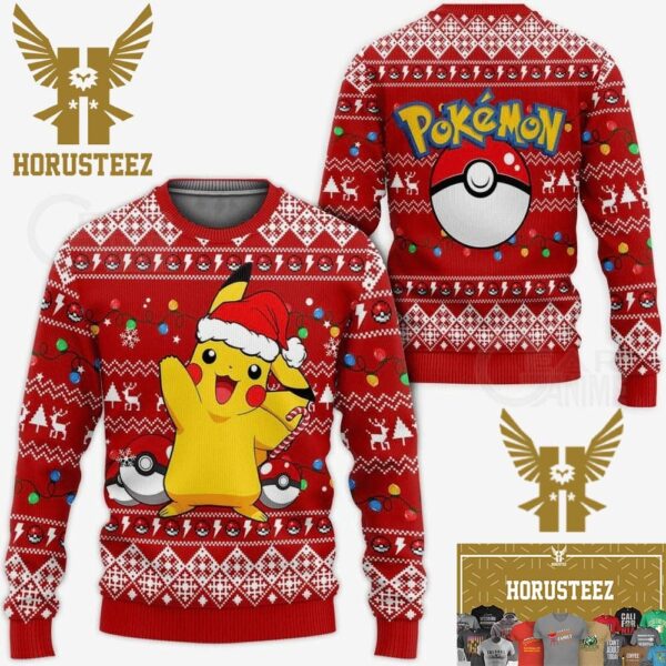 Happy Pikachu Xmas Hat Pokemon Christmas Holiday Ugly Sweater