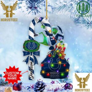 Indianapolis Colts NFL Custom Name Grinch Candy Cane Christmas Tree Decorations Ornament