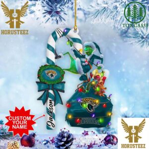 Jacksonville Jaguars NFL Custom Name Grinch Candy Cane Christmas Tree Decorations Ornament