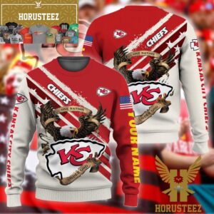 Kansas City Chiefs Custom Name Red Cream Gift For Fan Wool Christmas Ugly Sweater