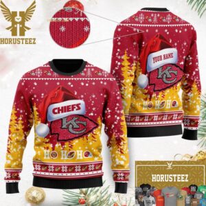 Kansas City Chiefs Custom Name Santa Hat Christmas Ugly Sweater