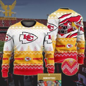 Kansas City Chiefs Football Helmet Yellow Christmas Ugly Sweater