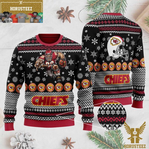 Kansas City Chiefs Mascot Player Black Christmas Ugly Sweater