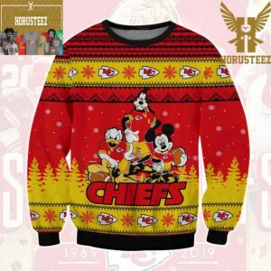 Kansas City Chiefs Mickey Donald Goofy Ugly Wool Christmas Ugly Sweater