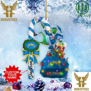 Los Angeles Chargers NFL Custom Name Grinch Candy Cane Christmas Tree Decorations Ornament