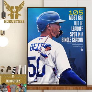 Los Angeles Dodgers Mookie Betts 105 Most RBI Out Of Leadoff Spot In A Single Season Home Decor Poster Canvas