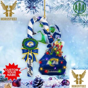 Los Angeles Rams NFL Custom Name Grinch Candy Cane Christmas Tree Decorations Ornament