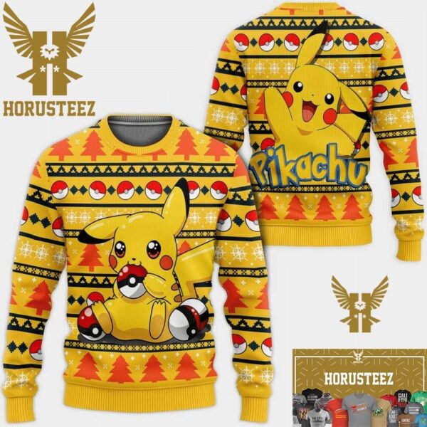 Lovely Pikachu And Ball Pokemon Christmas Holiday Ugly Sweater