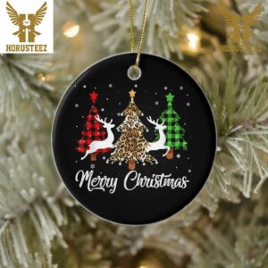 Merry Christmas Reindeer Buffalo Plaid Christmas Tree Decorations Ornament
