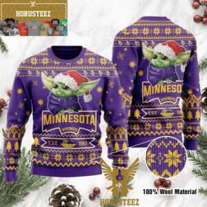 Minnesota Vikings Cute Baby Yoda Grogu Holiday Party Christmas Ugly Sweater