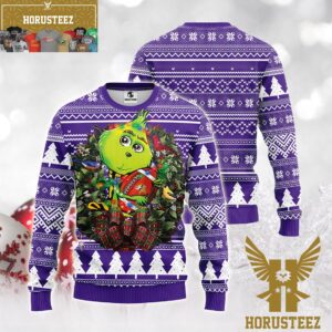 Minnesota Vikings Grinch Hug For Christmas Football NFL Wreath Christmas Ugly Sweater