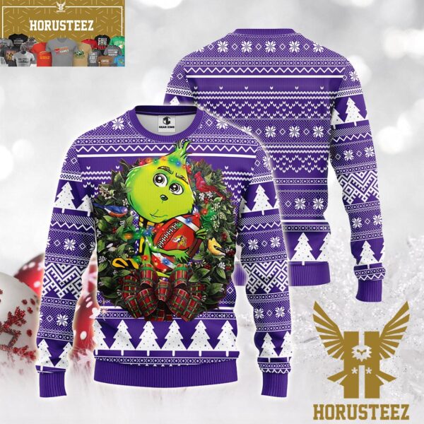 Minnesota Vikings Grinch Hug For Christmas Football NFL Wreath Christmas Ugly Sweater