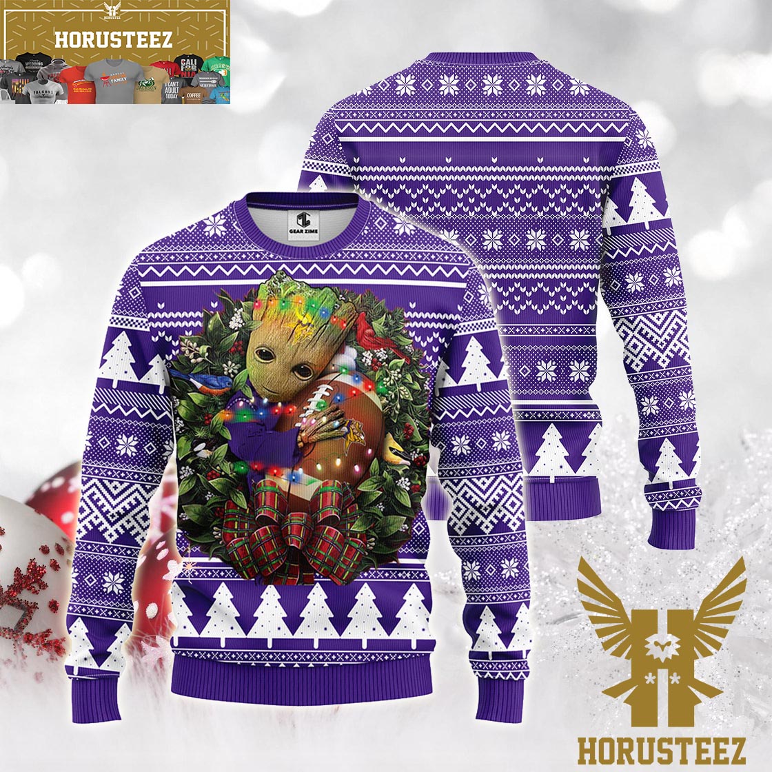 Minnesota Vikings Groot Hug Christmas Light NFL Christmas Ugly Sweater