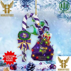 Minnesota Vikings NFL Custom Name Grinch Candy Cane Christmas Tree Decorations Ornament